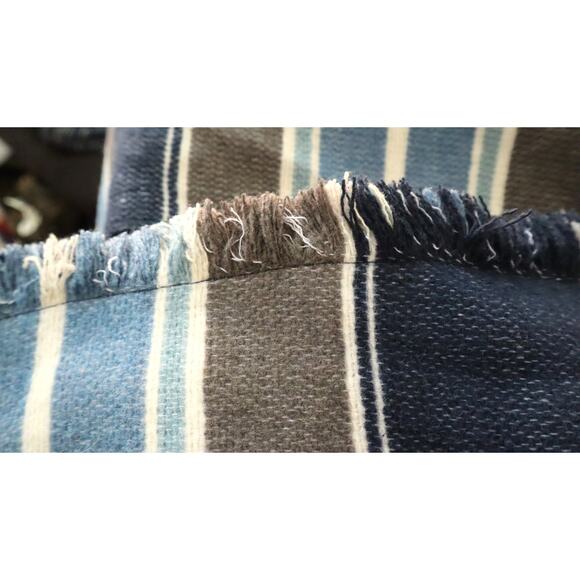 Wonderly Blue Gray Striped WOOL Blend Cardigan Jacket Knit Open Front Fringe SM - Picture 5 of 7